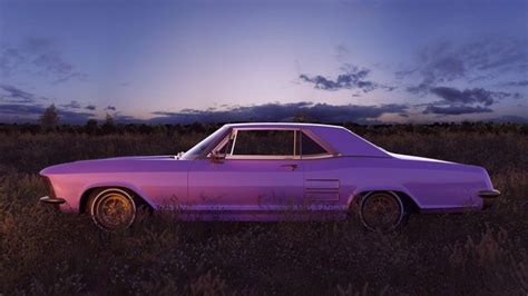 Paul Campbell, Pink 1970s American Classic Car in a Field It Sunset ...