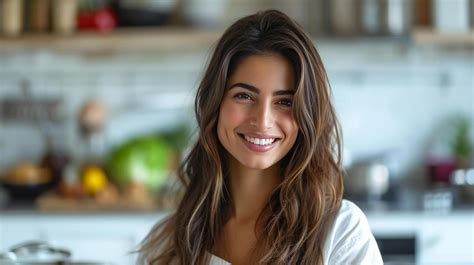 AI generated Beautiful young woman preparing breakfast in a white kitchen 38808758 Stock Photo ...