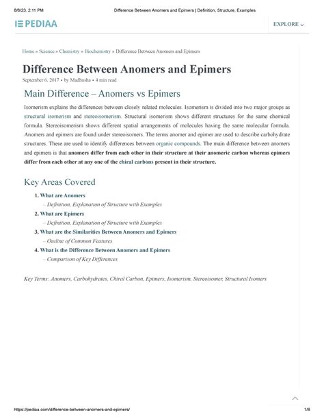 Difference Between Anomers and Epimers Definition, Structure, Examples ...