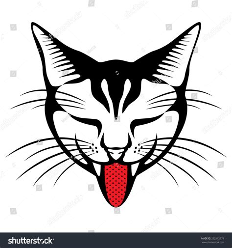 Vector Illustration Of The Cats Head Sticking Out Tongue - 252572779 : Shutterstock