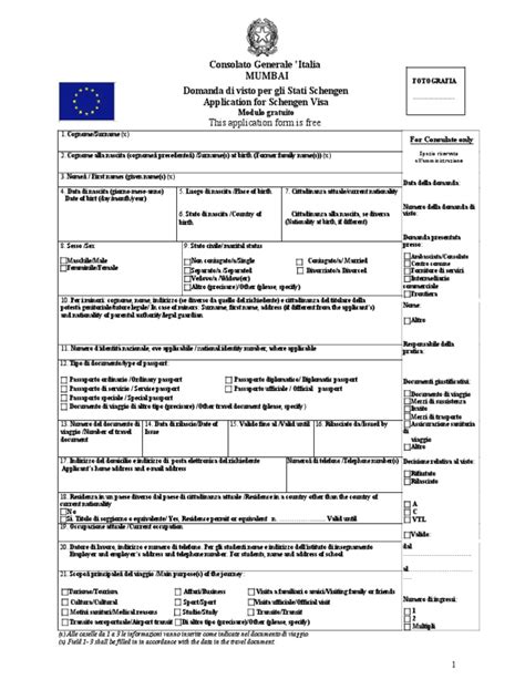 Schengen Visa Application Form Italy | PDF