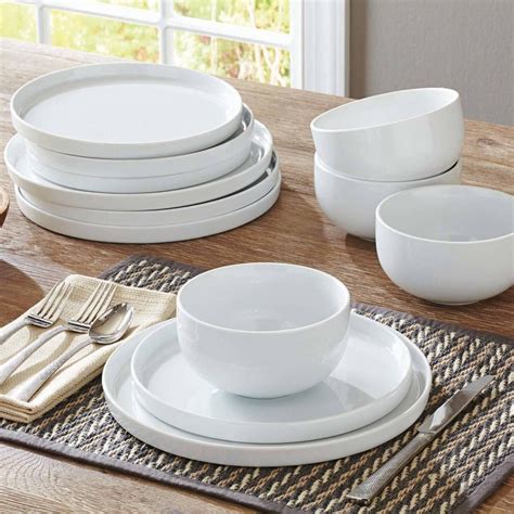 Better Homes and Gardens Modern Rim 12-Piece Dinnerware Set, White - Walmart.com | Contemporary ...