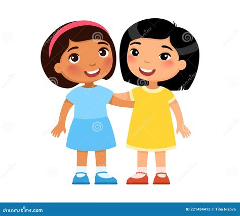 Two Sisters Hugging Cartoon