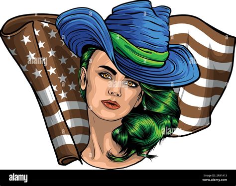 vector illustration of Woman with a cowboy hat and american flag Stock Vector Image & Art - Alamy