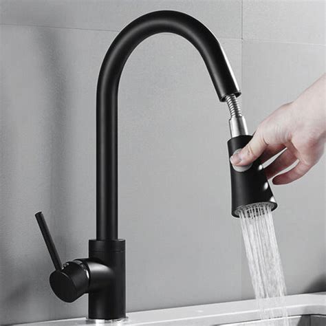 Black Kitchen Sink Taps Pull Out Spray Single Lever Swivel Spout Brass Mixer Tap | eBay