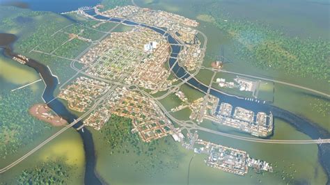 My biggest city so far on my PS4, 155k, complete with its own little docks area! And still room ...