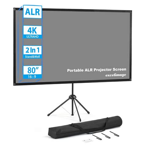 Projector Screen and Stand, ALR Projector Screen, 80 Inch 16:9, Portable Projector Screen, Gray ...