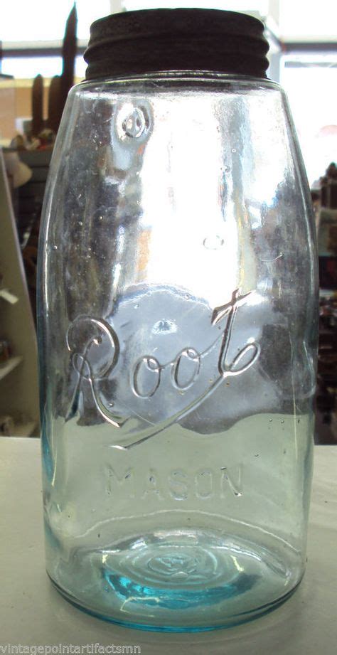 Vintage Aqua Blue ROOT Half 1/2 Gallon 2 Quart Mason Jar w Ball Zinc ...