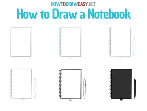 How to draw a notebook - step by step drawing lesson | Notebook drawing ...