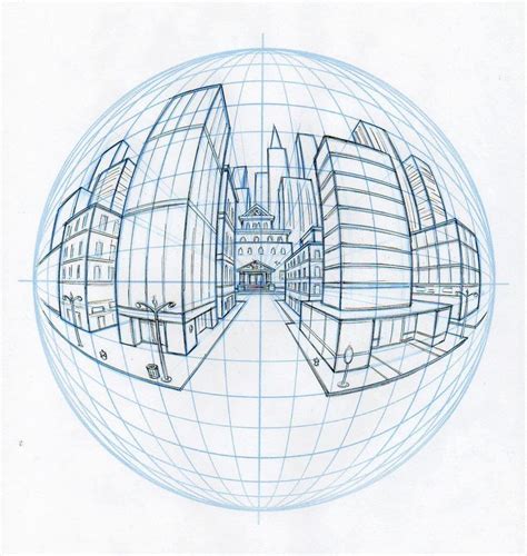 Example of 5pt Curvilinear (Fisheye) Perspective | Perspective drawing architecture, Perspective ...