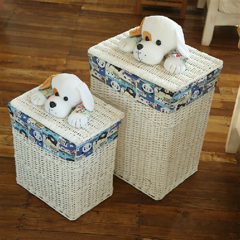 decorative wicker baskets with lids large laundry basket for clothes white panier de rangement ...