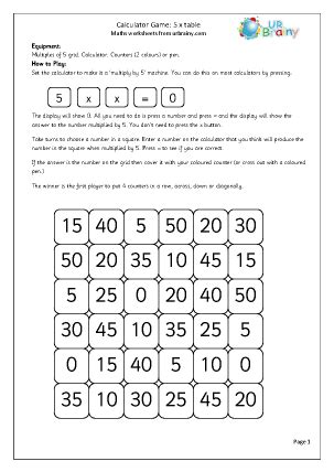 Calculator 5x table game - Multiplication by URBrainy.com