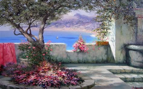 Download Colorful Ocean Courtyard Artistic Painting HD Wallpaper