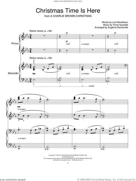 Guaraldi - Christmas Time Is Here sheet music for piano four hands