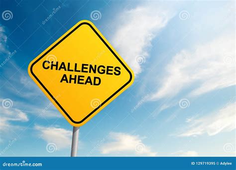 Challenges Ahead Road Sign with Blue Sky and Cloud Background Stock Image - Image of beauty ...