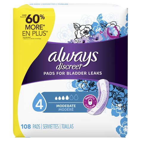 Always Discreet Incontinence Pads for Women, Moderate Absorbency, 108 ...