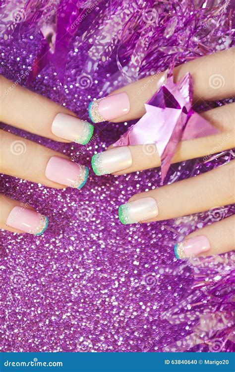 Pastel Christmas French Manicure. Stock Photo - Image of casual, body: 63840640