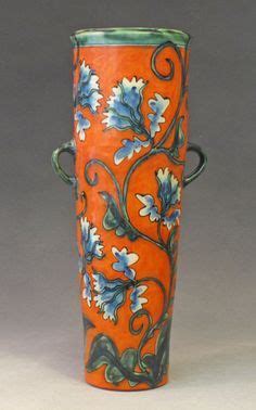 Debra Kuzyk and Ray Mackie - Orange vase, blue flowers | Art bowls, Pottery, Vases and vessels