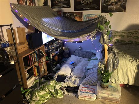 Made a pillow fort to make myself feel better. I kind of live in there now. : r/CozyPlaces