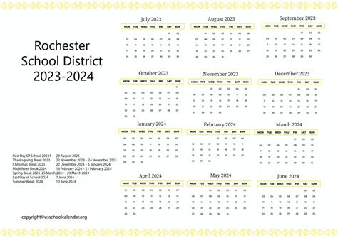 Rochester School District Calendar with Holidays 2023-2024