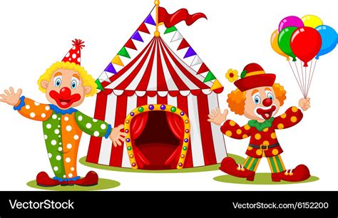 Cartoon happy clown in front of circus tent Vector Image