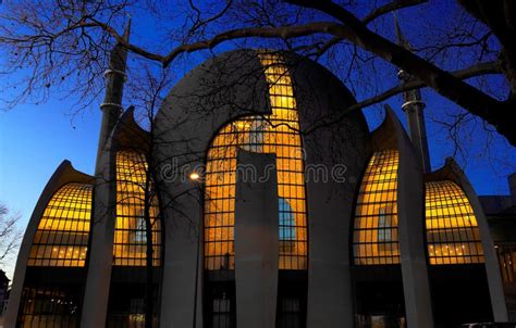 Illuminated Mosque at Dusk in Germany Stock Image - Image of islam ...