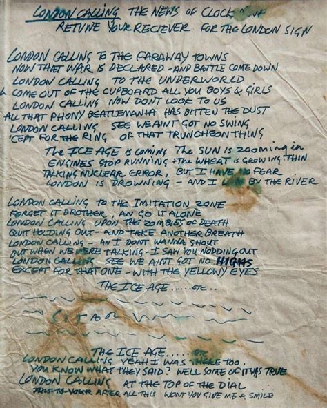 Joe Strummer's original lyrics for 'London Calling'