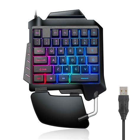 One Handed Gaming Keyboard, RGB LED Backlit,USB Wired Mini Portable Professional Game keypad ...