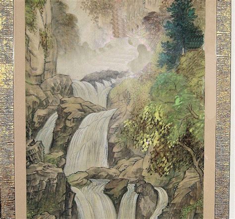 Japanese Waterfall Landscape Painting from dynastycollections on Ruby Lane