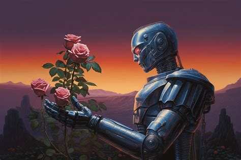 Robot touching rose flower plant | Free Photo Illustration - rawpixel