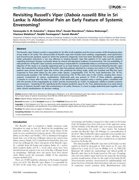 (PDF) Revisiting Russell's Viper (Daboia russelii) Bite in Sri Lanka: Is Abdominal Pain an Early ...