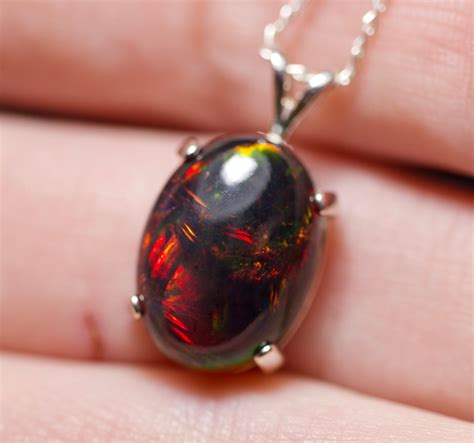 Large opal pendant, genuine fire opal, black opal necklace, graduation gift, Mother’s Day gift ...