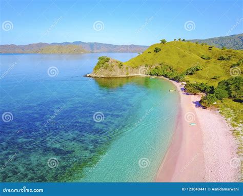 Aerial View of Beautiful Pink Beach at Flores Island Stock Image - Image of bahamas, lombok ...