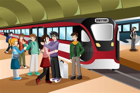 Kids Saying Farewell in the Train Station Stock Vector - Illustration of lifestyle, railway ...