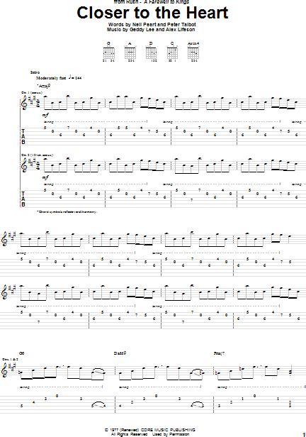 Closer To The Heart - Guitar TAB | zZounds