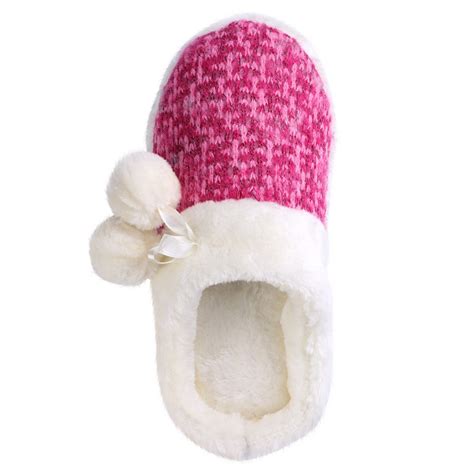 Women's Slip-on Knit Weave Plush Slippers With Pom Poms Bedroom House ...