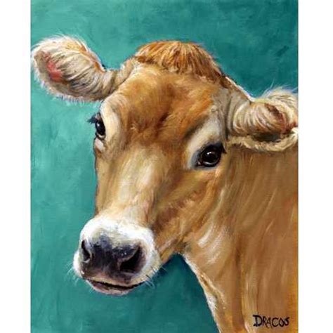 Jersey Cow Art Print Dracos Jersey Cow on Teal Farm Art