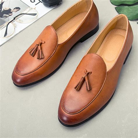 Brown Vintage Tassels Prom Mens Loafers Flats Dress Shoes ...