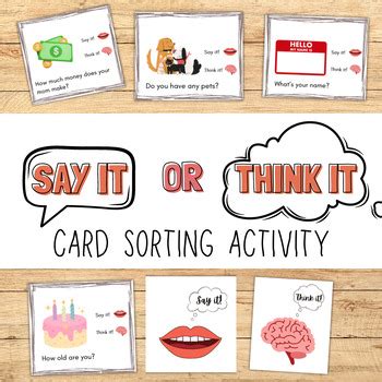 Say it or Think it Card Sorting Activity by TheSweetOT | TPT