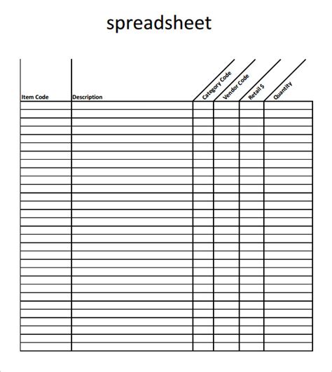 Printable Blank Spreadsheet Printout