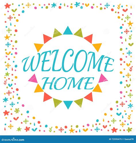 Welcome Home Text with Colorful Design Elements. Greeting Card Stock Vector - Illustration of ...