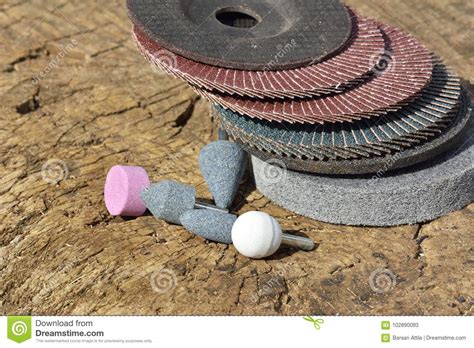 The Abrasive Wheels on Wood Background Stock Image - Image of detail, close: 102890093