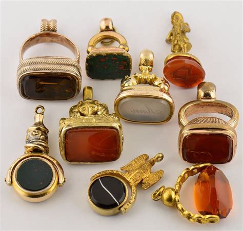 Collection of Antique Albert Pocket Watch Chain Fobs Seals Intaglio Swivel Fob | Pocket watch ...