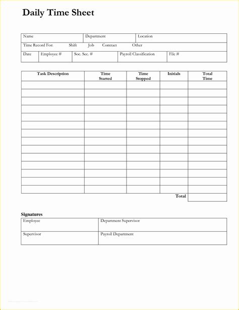 Timesheet Template Free Printable Of Daily Time Sheet Printable ...