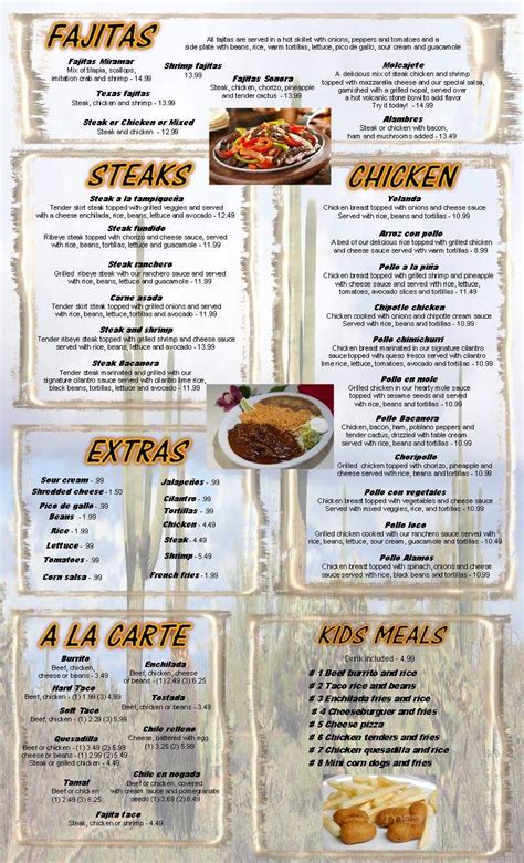 Menu of Bacanora Mexican Restaurant in Cincinnati, OH 45249