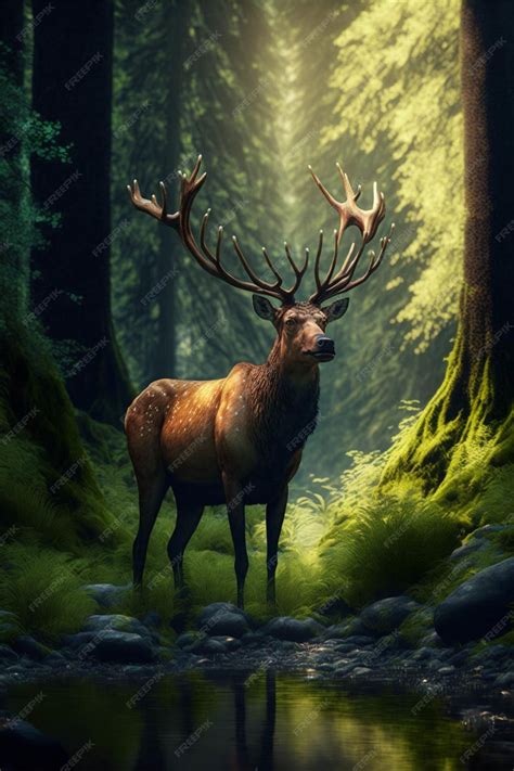 Premium Photo | Deer standing in the middle of a forest generative ai