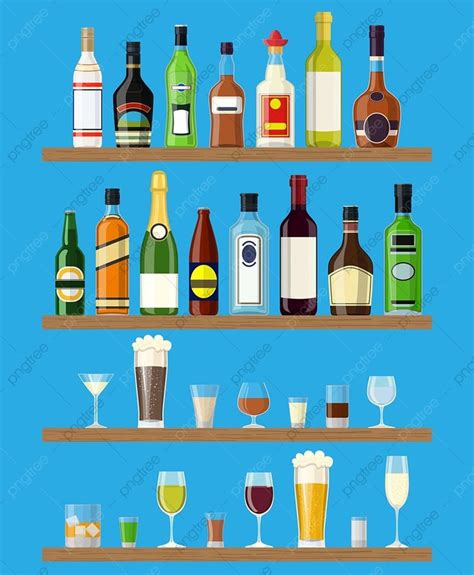 Alcohol Bar Vector Hd PNG Images, Alcohol Drinks Collection Bottle Bar, Water, Drunk, Style PNG ...