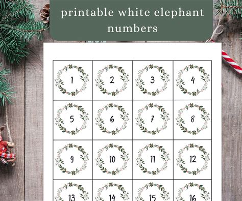 White Elephant Numbers, Gift Exchange Numbers Printable, Yankee Swap Numbers, Christmas Party ...