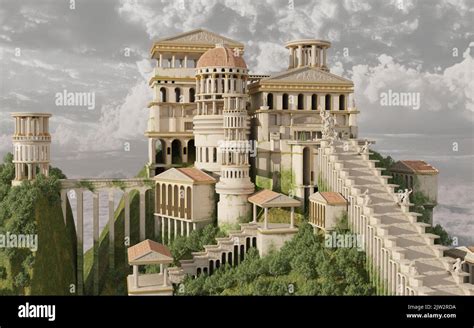 Fantasy 3D Illustration Palace on Mount Olympus Stock Photo - Alamy