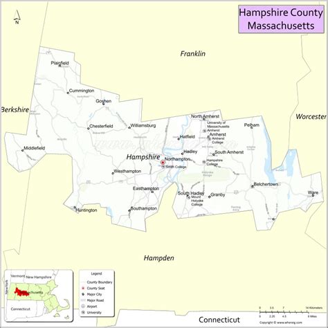 Hampshire County Map, Massachusetts - Where is Located, Cities ...